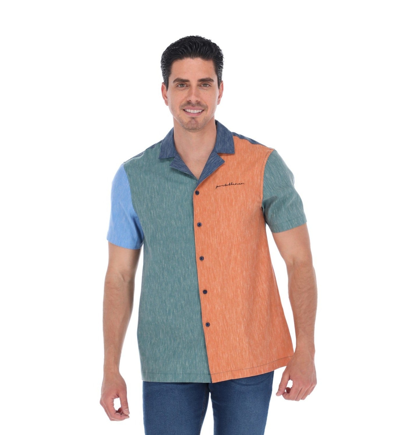 Camisa casual manga corta estilo bloques de colores – Porto Blanco