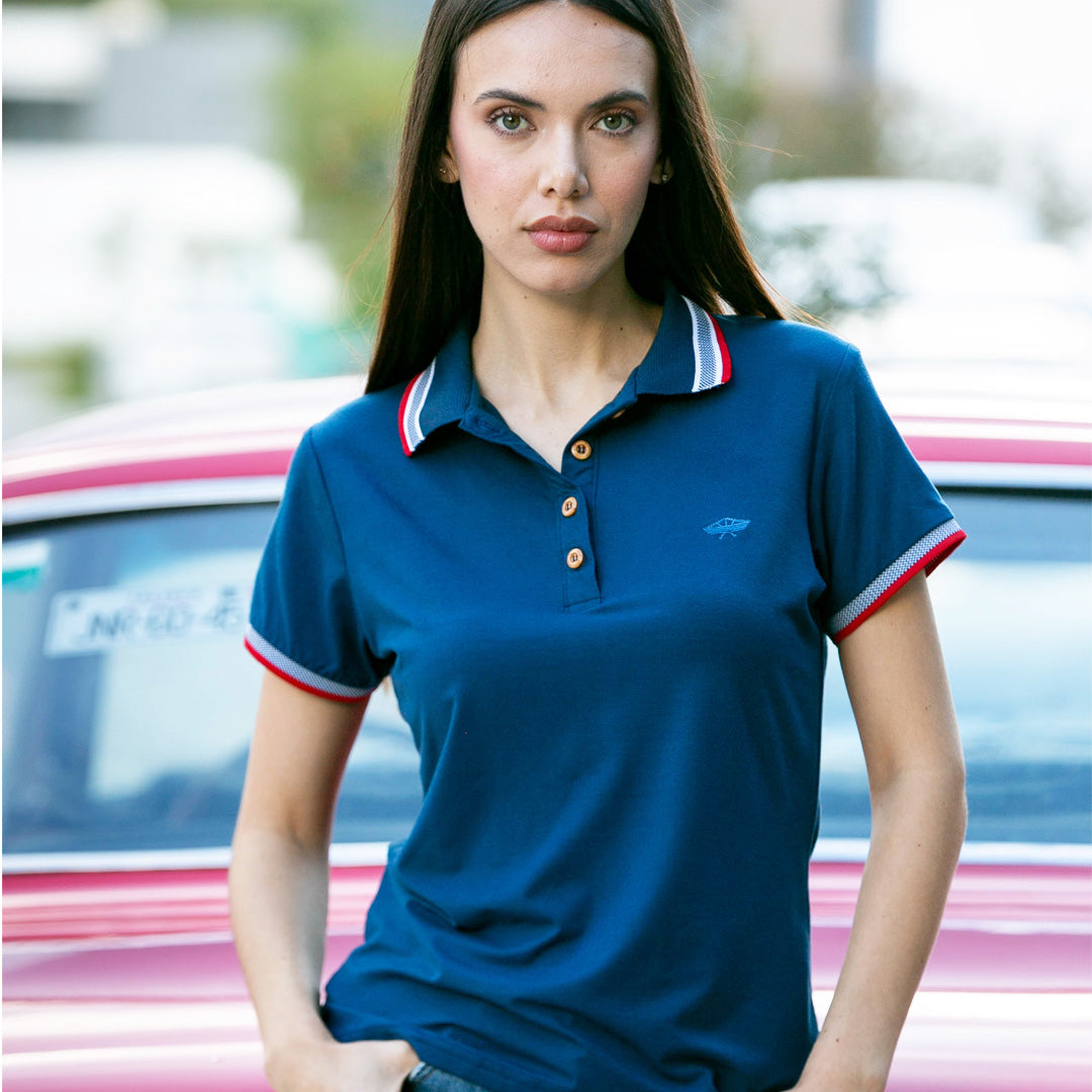 Cuello Playera Tipo Polo Azul Marino Cuello Redondo Playera Tipo