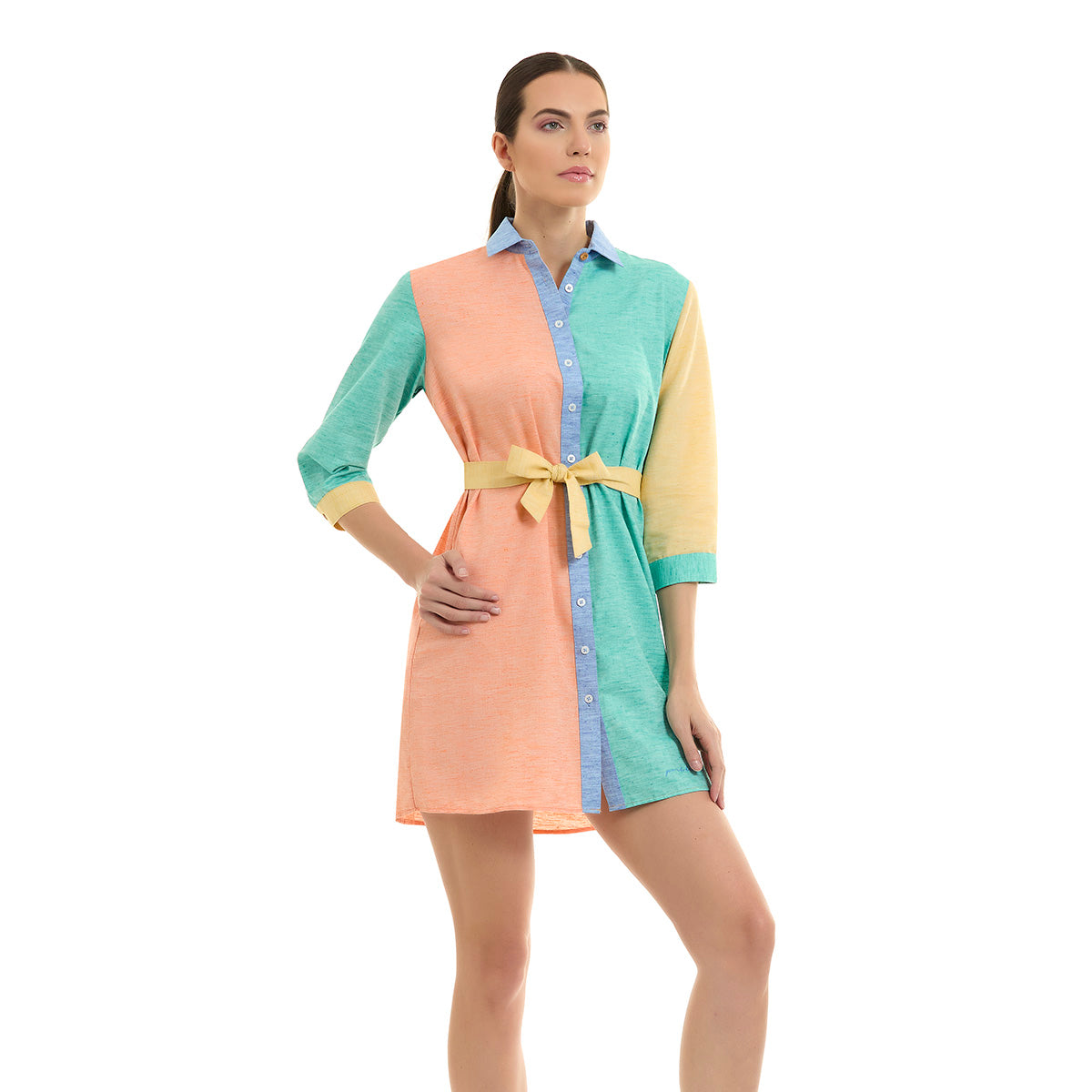 Vestido camisero para dama estilo bloques de colores – Porto Blanco